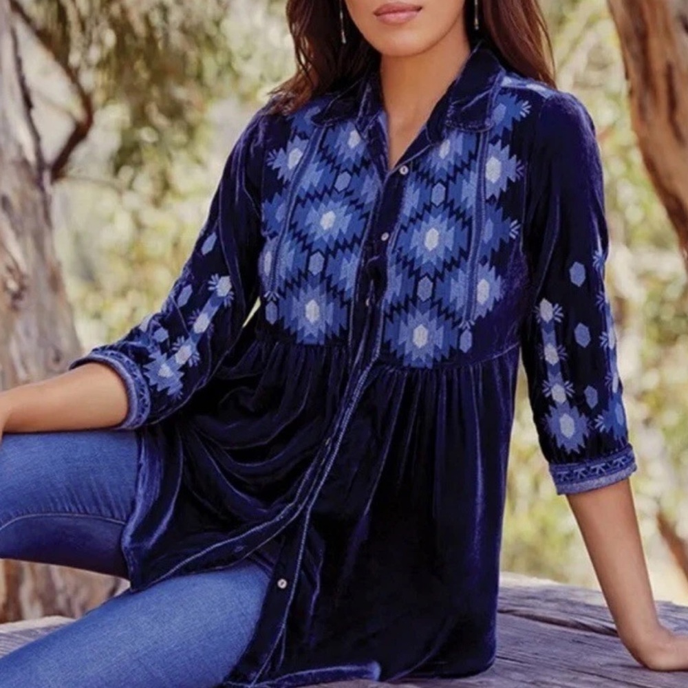 Johnny Was heavily embroidered velvet Naomi smoked shirt/jacket NWT - Picture 13 of 16